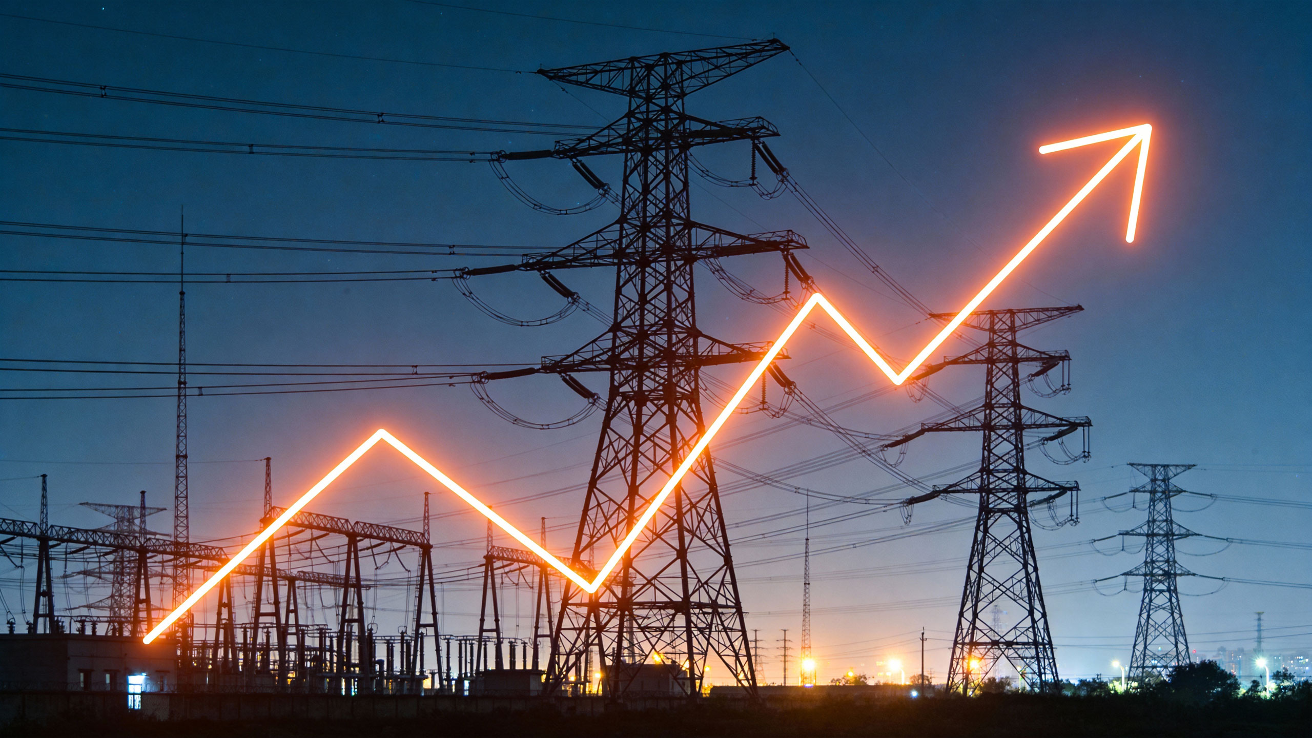Electricity towers with rising graph